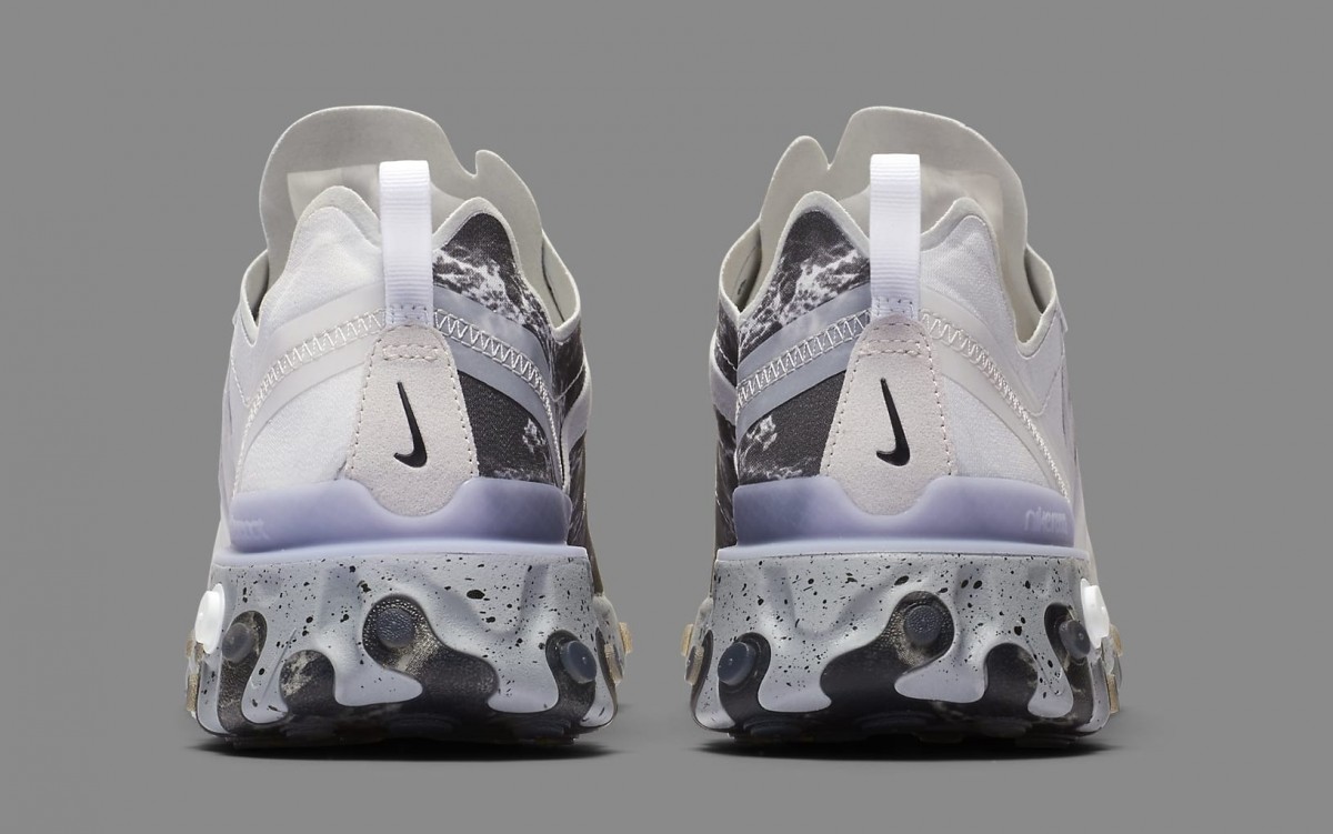 Desain Nike React Elemen 55 didominasi dengan warna abu-abu dan bercorak marble yang super elegan